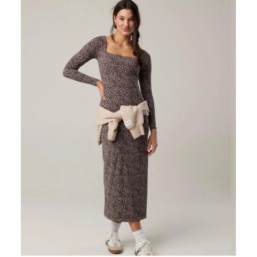 OFFLINE by Aerie Maxi Dress Large Brown Leopard Real Me Xtra Night Out Side Slit